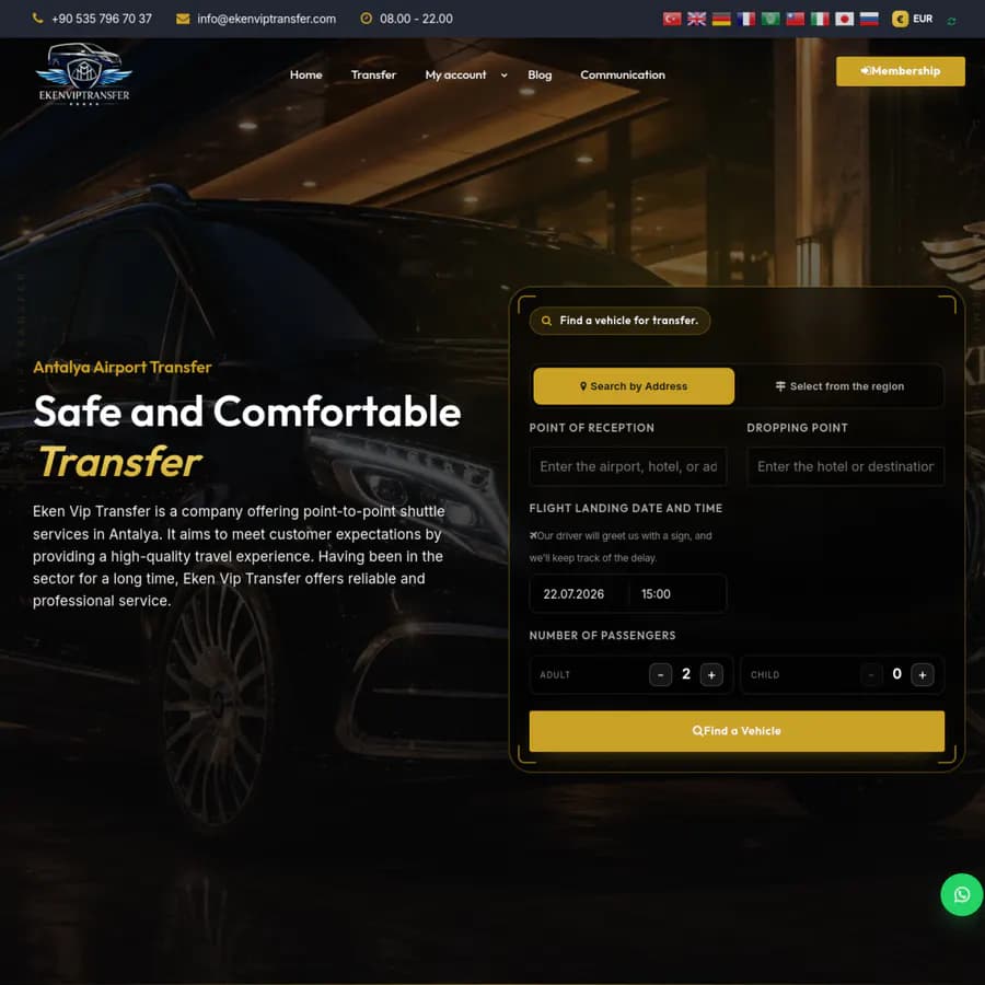 Eken Vip Transfer web tasarımı önizlemesi