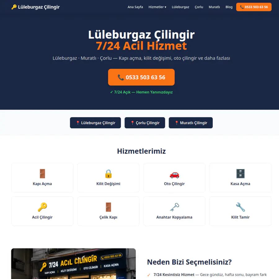 Lüleburgaz Çilingir web tasarımı önizlemesi